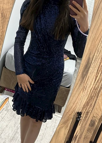 Lacivert Drapeli Uzun Kadın Abiye Elbise - Görsel 4