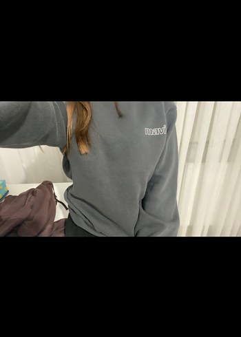 Mavi Gri Kadın Sweatshirt, Uzun Kollu, Salaş Kesim