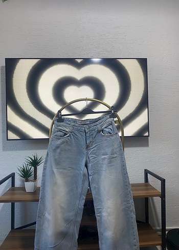 Bershka baggy düşük bel Kadın Gri Mavi Bol Kesim Kot Pantolon
