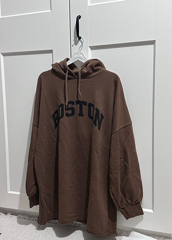 Kahverengi Kapüşonlu Oversize Sweatshirt