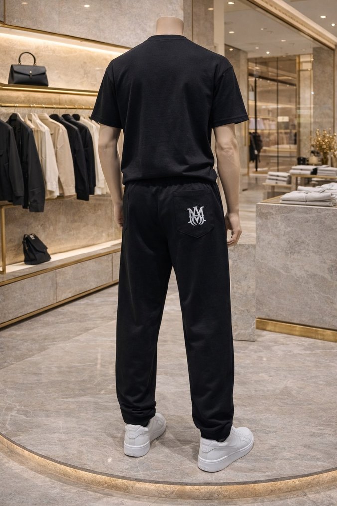 Siyah Rahat Kesim Bağcıklı Erkek Eşofman - Görsel 2