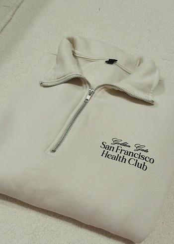 Beyaz Fermuarlı Sweatshirt
