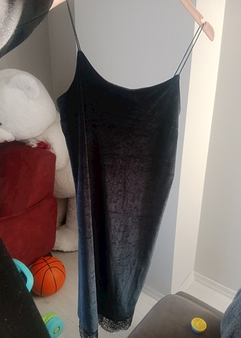 Siyah V Yakalı Drapeli Midi Elbise - Görsel 3