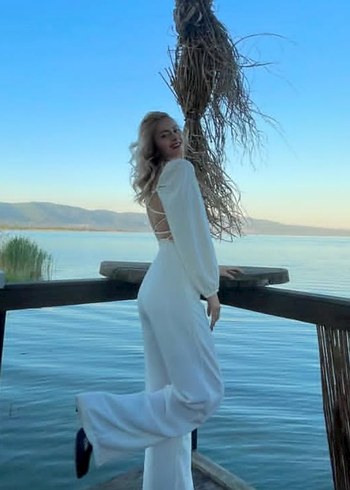 Zara Beyaz Bohem Uzun Pamuklu tulum