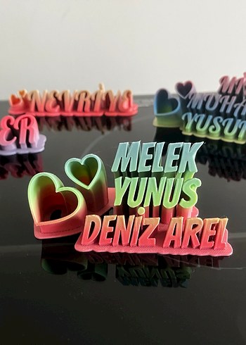 Renkli Kalp Figürlü Dekoratif İsimlik