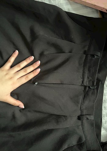 Kumaş Siyah Düğmeli Kadın Pantolon