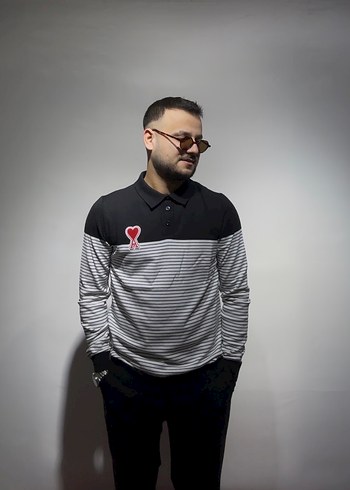 Gri Çizgili Polo Yaka Erkek Sweatshirt AMİ MARKA - Görsel 2