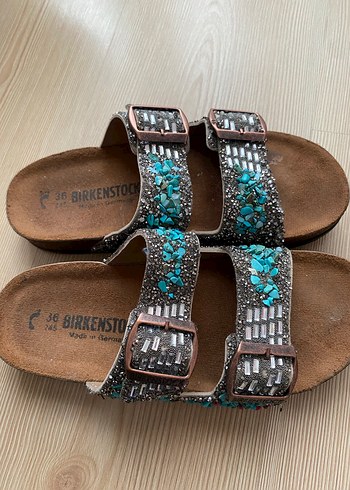 Nakışlı Turkuaz Tokalı Kadın Terlik - Görsel 2