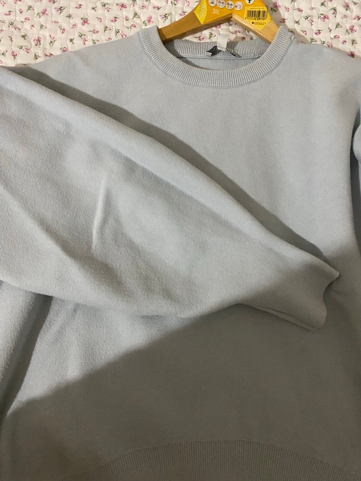 Kadın mavi Oversize Sweatshirt - Görsel 3