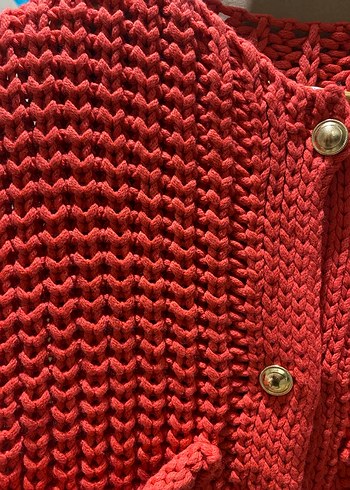 Kırmızı Örgü Bohem Kadın Hırka - Görsel 2