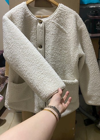 Kadın Beyaz Peluş mont - Görsel 3