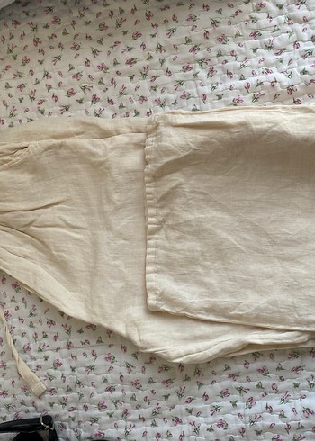 Bej Midi Keten Kadın Pantolon Fırfırlı - Görsel 2