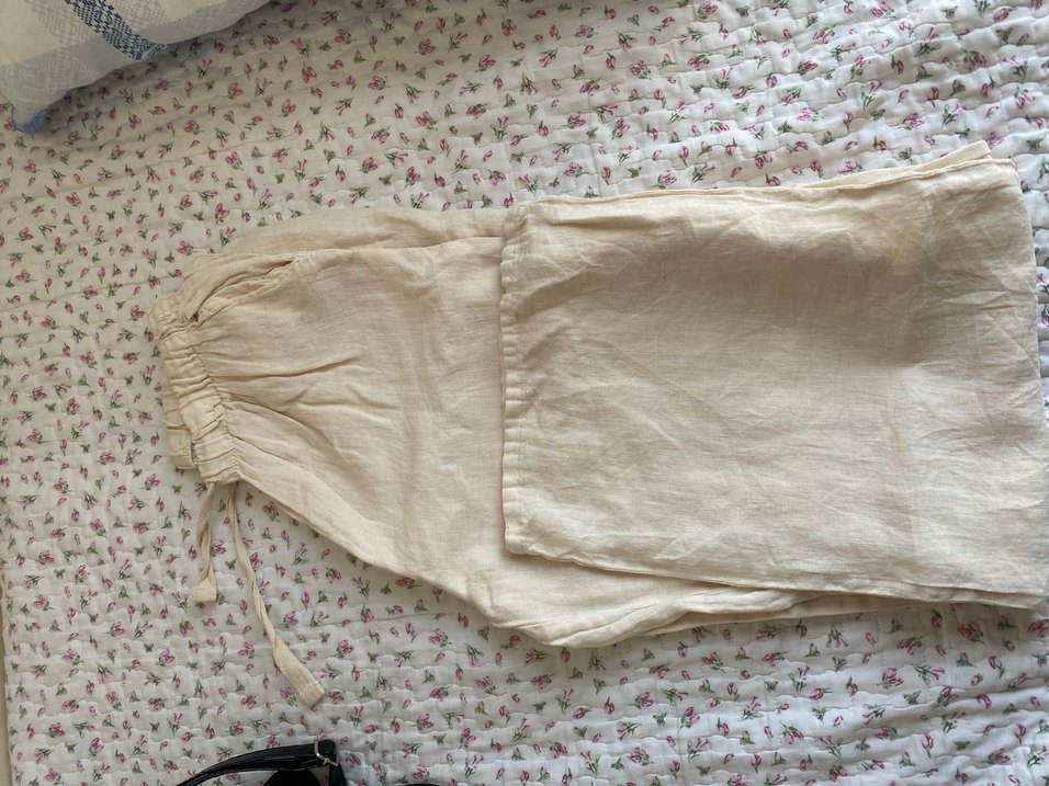 Bej Midi Keten Kadın Pantolon Fırfırlı - Görsel 2