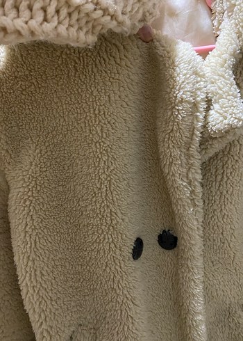 Bej Midi Boy Peluş Kadın Kaban - Görsel 4