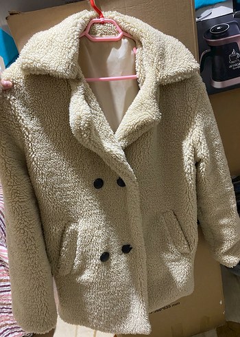 Bej Midi Boy Peluş Kadın Kaban - Görsel 2