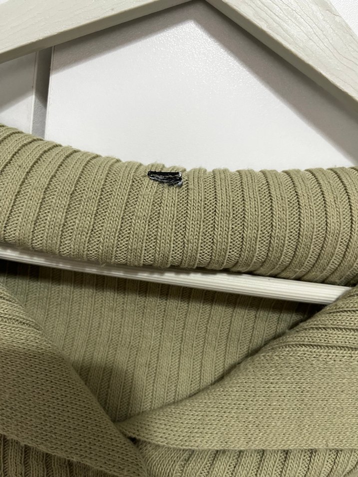 Yeşil  Düğmeli Fitilli Triko Kadın Kazak - Görsel 2