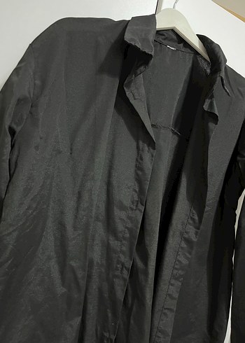 Siyah Keten Uzun Kollu Kadın Gömlek - Görsel 2