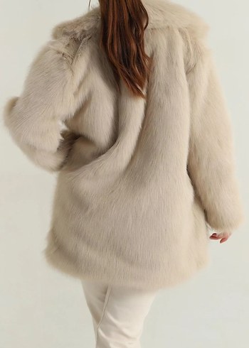 Bej Kadın Kürk Detaylı Midi Kaban - Görsel 4