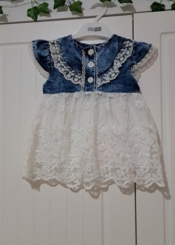 Kız Çocuk Denim ve Dantel Elbise - Görsel 4
