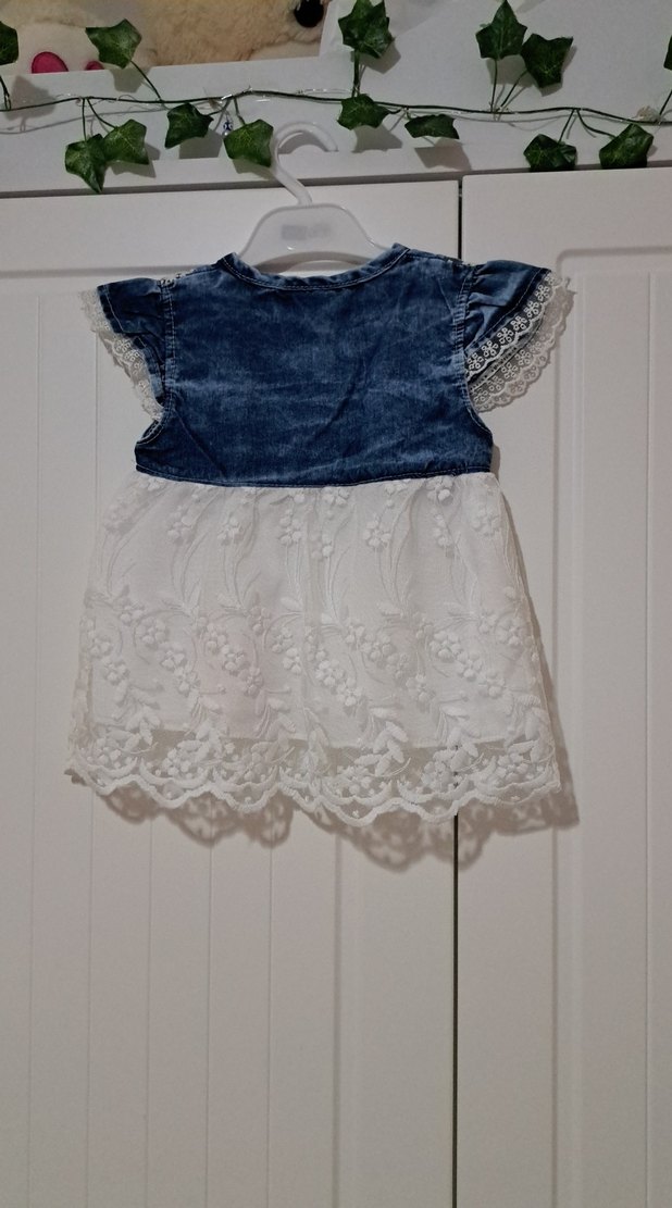 Kız Çocuk Denim ve Dantel Elbise - Görsel 5