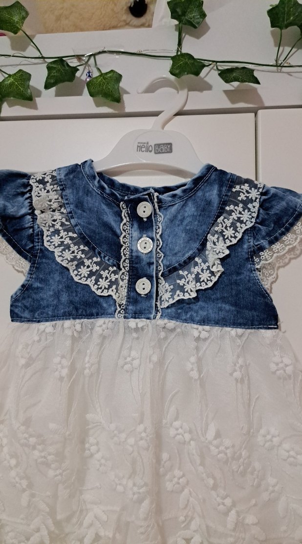 Kız Çocuk Denim ve Dantel Elbise - Görsel 2