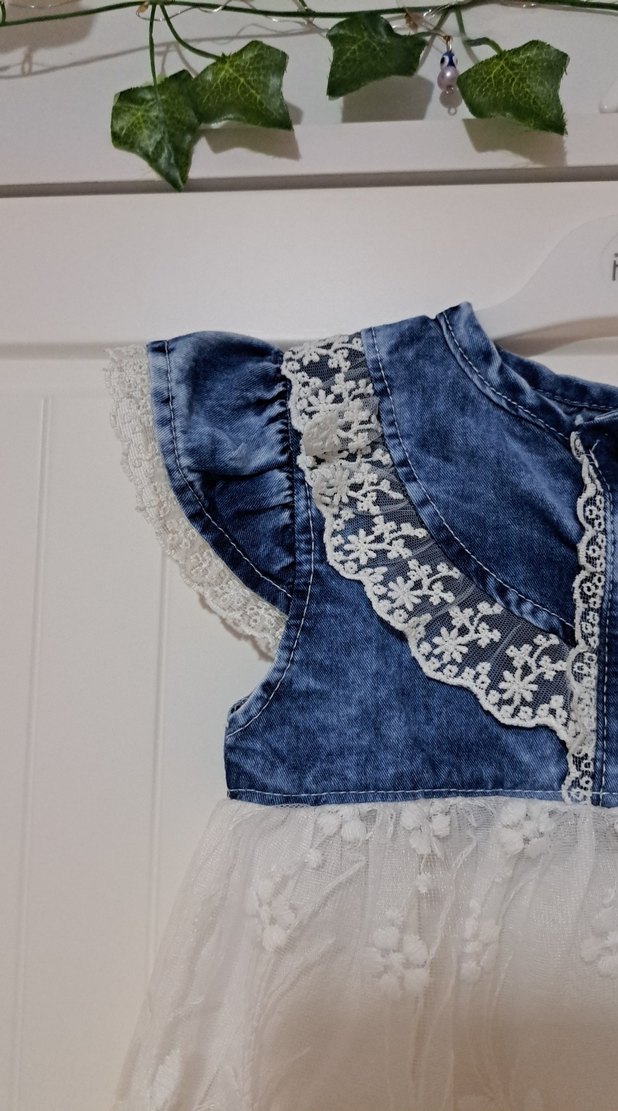 Kız Çocuk Denim ve Dantel Elbise - Görsel 3
