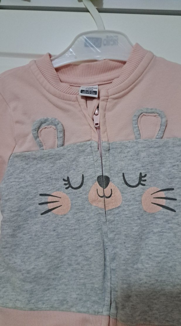 Kız Çocuk Gri Baskılı Düğmeli Sweatshirt - Görsel 2