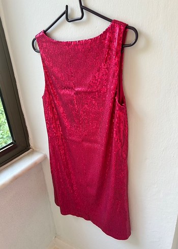 Pullu Pembe Midi Kadın Elbise - Görsel 4