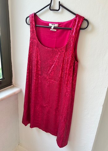 Pullu Pembe Midi Kadın Elbise - Görsel 2