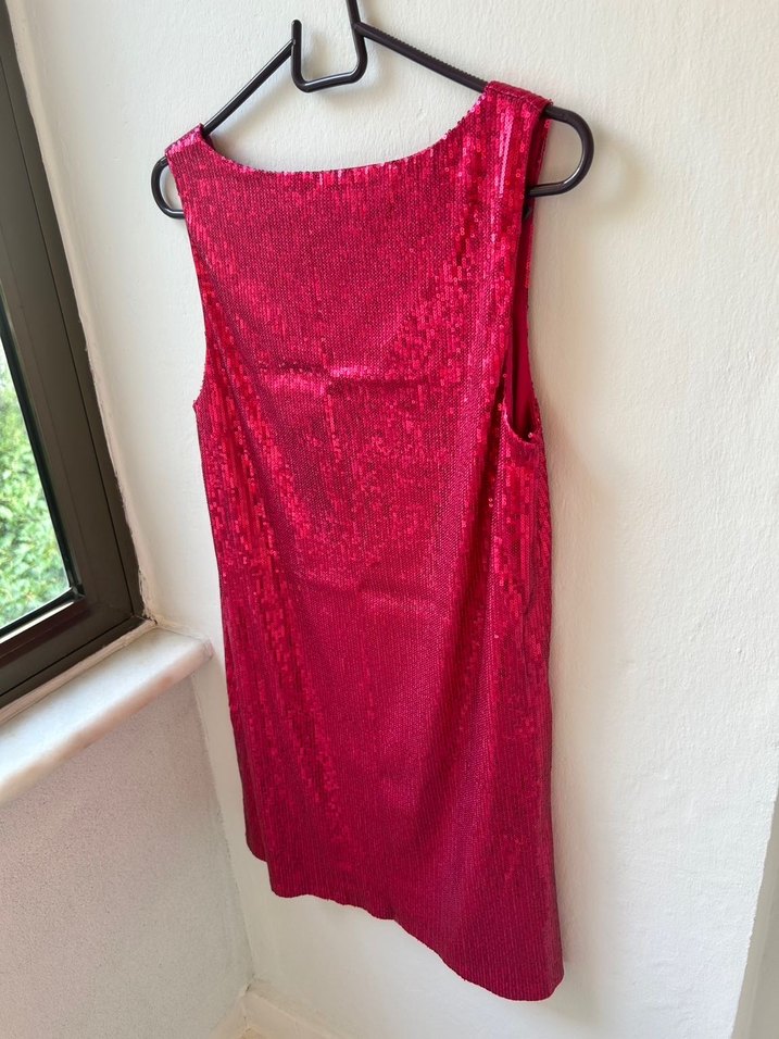 Pullu Pembe Midi Kadın Elbise - Görsel 4