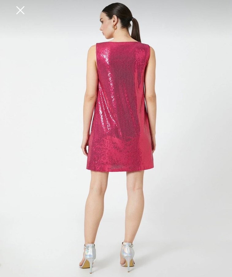 Pullu Pembe Midi Kadın Elbise - Görsel 5