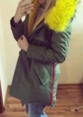 Sarı Kürklü Kamuflaj Kadın Kışlık Mont - Görsel 5