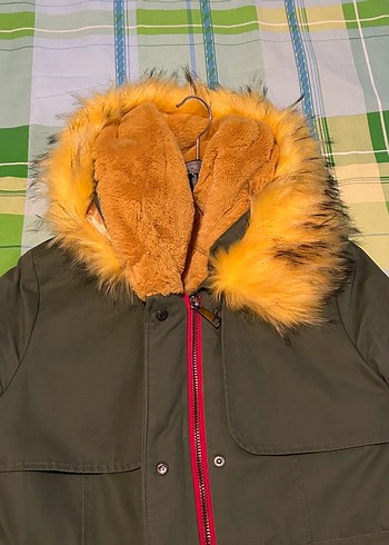 Sarı Kürklü Kamuflaj Kadın Kışlık Mont - Görsel 7