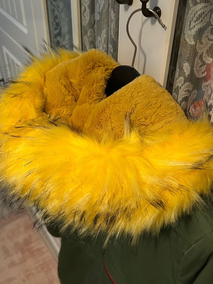 Sarı Kürklü Kamuflaj Kadın Kışlık Mont - Görsel 3