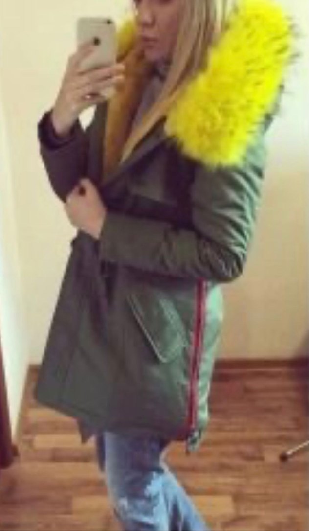 Sarı Kürklü Kamuflaj Kadın Kışlık Mont - Görsel 5