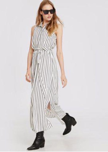 Çizgili Beyaz Kadın Uzun Elbise - Görsel 3