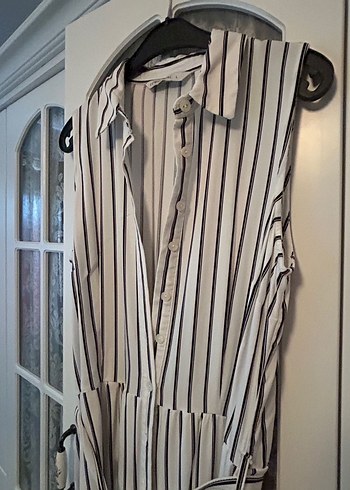 Çizgili Beyaz Kadın Uzun Elbise - Görsel 6