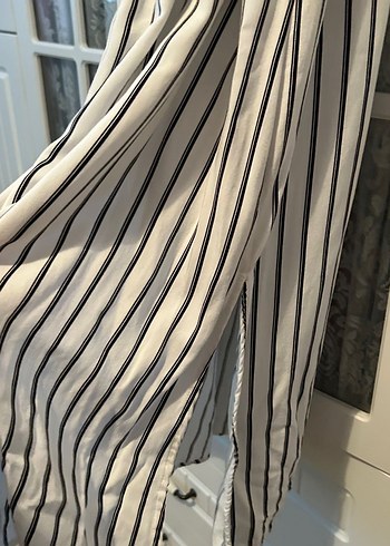 Çizgili Beyaz Kadın Uzun Elbise - Görsel 5