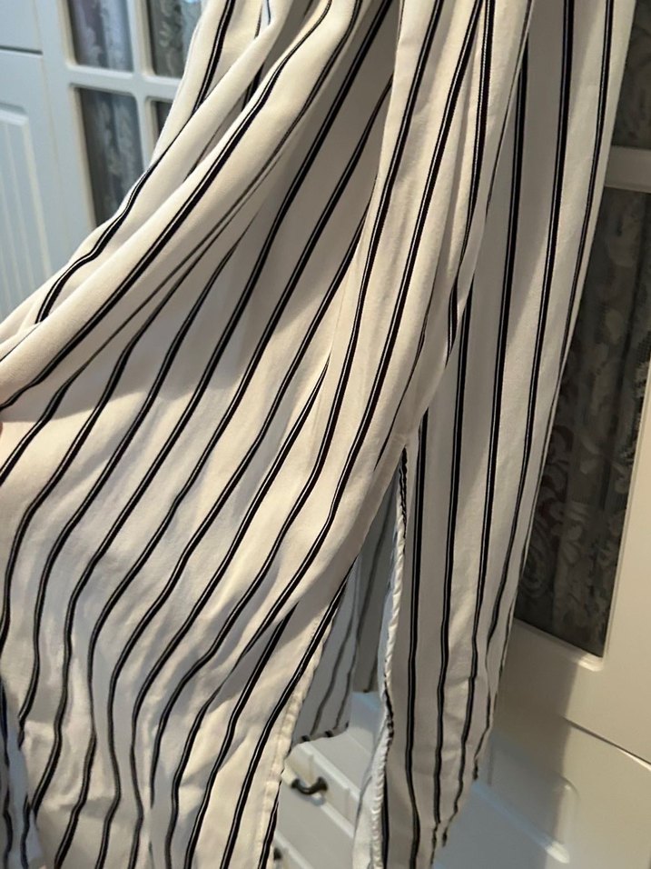 Çizgili Beyaz Kadın Uzun Elbise - Görsel 5