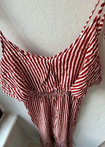 Kırmızı Çizgili Askılı Uzun Bohem Tulum - Görsel 2