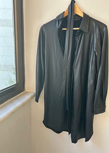 Düğmeli Siyah Deri Kadın Elbise Tunik - Görsel 4