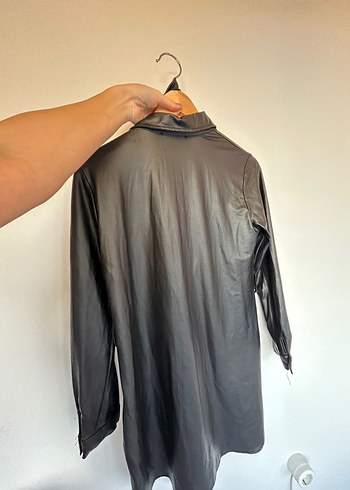 Düğmeli Siyah Deri Kadın Elbise Tunik - Görsel 6