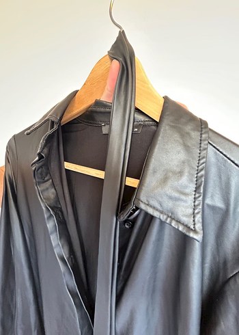 Düğmeli Siyah Deri Kadın Elbise Tunik - Görsel 7