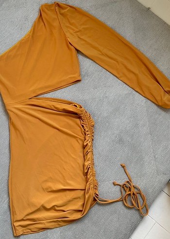 Tek Kollu Sarı Mini Elbise - Görsel 4