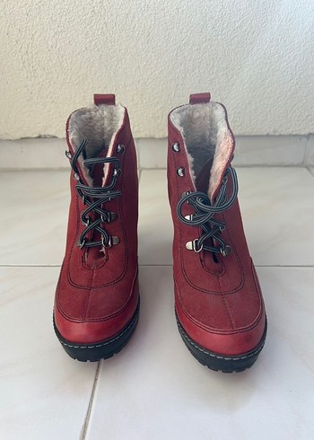 Bordo Süet Tokalı Kadın Topuklu Bot - Görsel 3