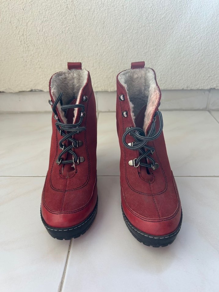 Bordo Süet Tokalı Kadın Topuklu Bot - Görsel 3