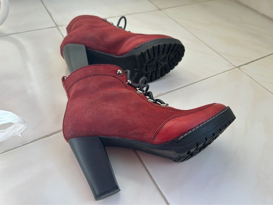 Bordo Süet Tokalı Kadın Topuklu Bot - Görsel 2