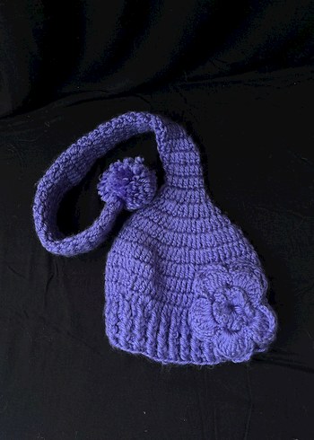 Mor Örgü Kadın Bere Çiçek Detaylı - Görsel 2