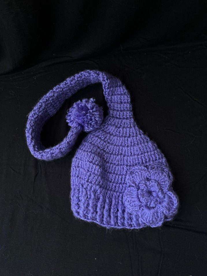 Mor Örgü Kadın Bere Çiçek Detaylı - Görsel 2