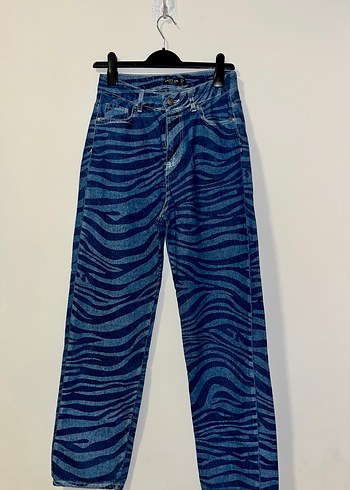 Zebra Desenli Mavi Kadın Jean